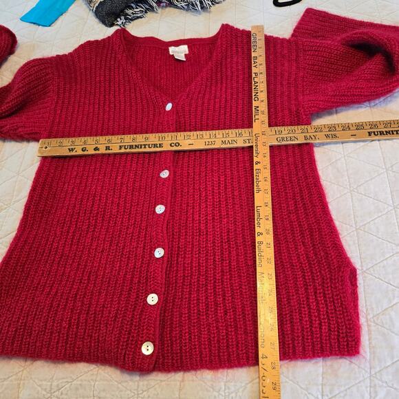Vintage Moda Int'l Cardigan Womens M Red Mohair Blend 90s Minimalist Preppy - Picture 6 of 8